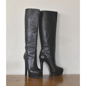Gucci Tall Black Leather Platform Boots